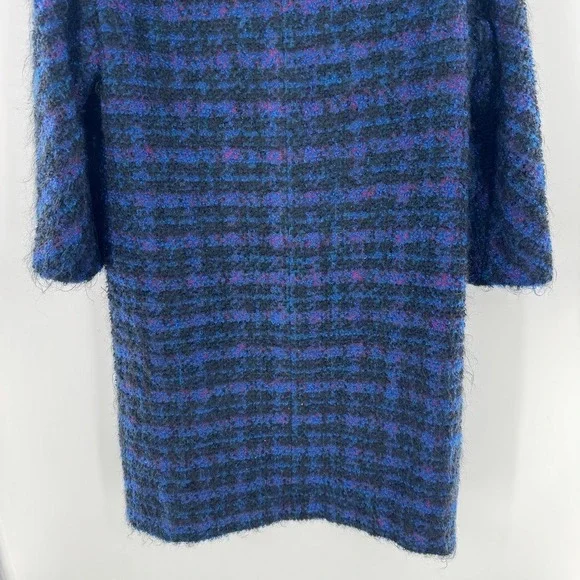 Vintage‎ Womens Blue Purple Plaid Boucle Knit Double Breasted Coat Size Small